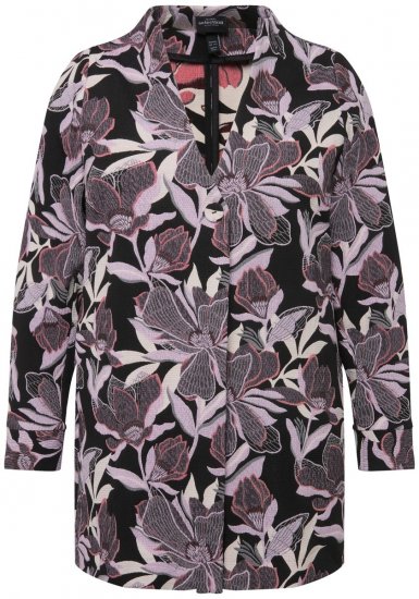 Ulla Popken 823967 Geblümter Jacquardblazer mit 3/4-Ärmeln Schwarz - Blazer - Blazer in großen Größen für Damen
