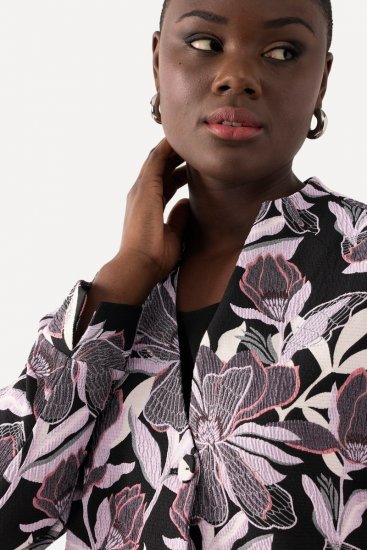 Ulla Popken 823967 Geblümter Jacquardblazer mit 3/4-Ärmeln Schwarz - Blazer - Blazer in großen Größen für Damen