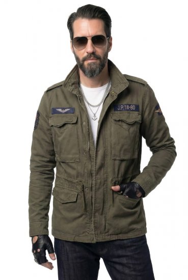 JP1880 Field Jacket with Badges Vintage Look TALL Moss Green - TALL jacken - TALL Jacken für große Herren