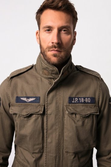 JP1880 Field Jacket with Badges Vintage Look TALL Moss Green - TALL jacken - TALL Jacken für große Herren