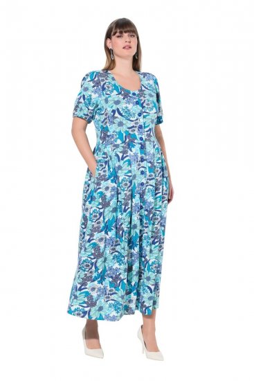 Ulla Popken 824966 Geblümtes Hemdblusenkleid Dunkelblau - Blusenkleider - 
