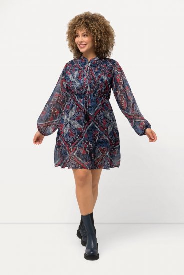 Ulla Popken 824976 Gemustertes Kleid Dunkelblau - Midikleider - Midikleider für Damen in großen Größen