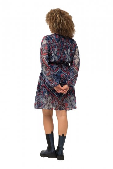 Ulla Popken 824976 Gemustertes Kleid Dunkelblau - Midikleider - Midikleider für Damen in großen Größen