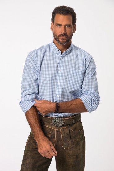 JP1880 Modern Fit Button-Down Collar Long Sleeve Check Shirt Light Blue - Herrenhemden - Herrenhemden in großen Größen