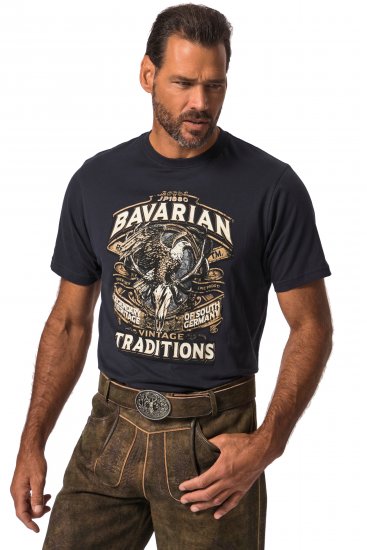 JP1880 Bavarian Design Vintage Looking T-Shirt Navy Blue - Herren-T-shirts - Herren-T-Shirts in großen Größen