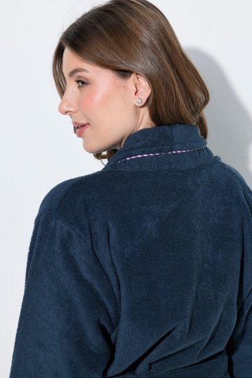 Ulla Popken 826794 Frottee-Bademantel Dunkelblau - Morgenmäntel & Bademäntel - 