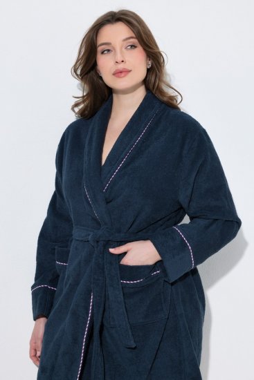 Ulla Popken 826794 Frottee-Bademantel Dunkelblau - Morgenmäntel & Bademäntel - 