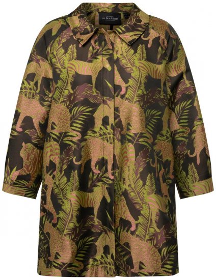 Ulla Popken 827217 Kurzarm-Hemdbluse mit Savannen-Print Schwarz - Hemdblusen - Hemdblusen für kräftige Figuren
