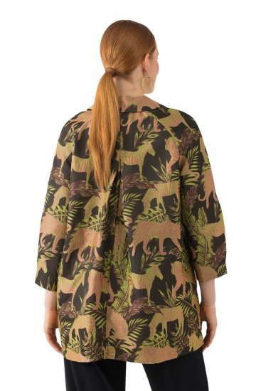 Ulla Popken 827217 Kurzarm-Hemdbluse mit Savannen-Print Schwarz - Hemdblusen - Hemdblusen für kräftige Figuren