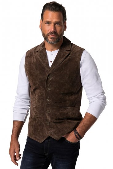 JP1880 827437 Velourslederweste mit Revers Dunkelbraun - Herrenanzüge und -blazer - Herrenanzüge und -blazer in großen Größen