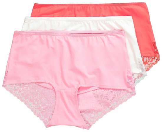 Ulla Popken 827465 Hipster-Slips mit Spitze 3er-Pack Rosa - Slips - 