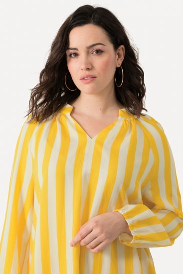 Ulla Popken 827653 Gestreiftes Kleid Gelb - Midikleider - Midikleider für Damen in großen Größen