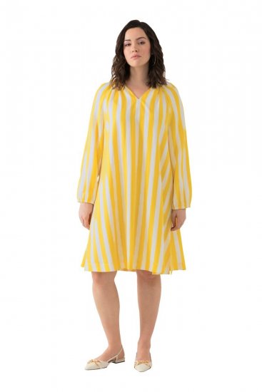 Ulla Popken 827653 Gestreiftes Kleid Gelb - Midikleider - Midikleider für Damen in großen Größen