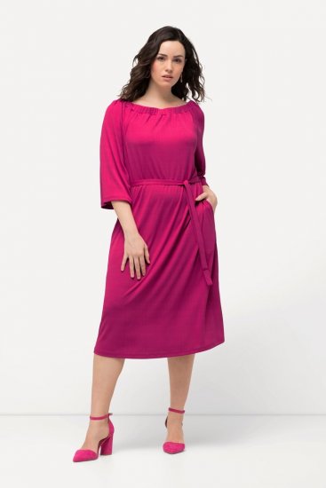 Ulla Popken 827740 Jerseykleid mit 3/4-Ärmeln Rosa - Midikleider - Midikleider für Damen in großen Größen