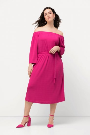 Ulla Popken 827740 Jerseykleid mit 3/4-Ärmeln Rosa - Midikleider - Midikleider für Damen in großen Größen