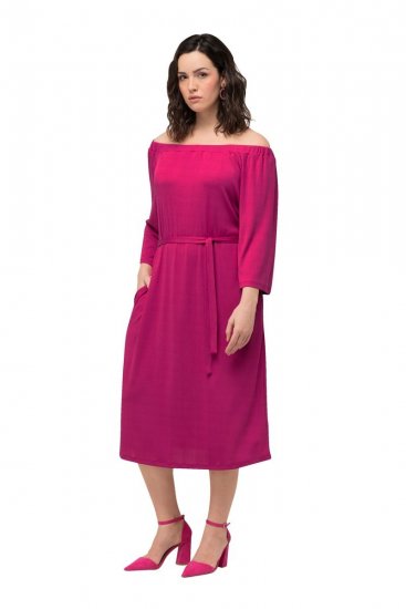 Ulla Popken 827740 Jerseykleid mit 3/4-Ärmeln Rosa - Midikleider - Midikleider für Damen in großen Größen
