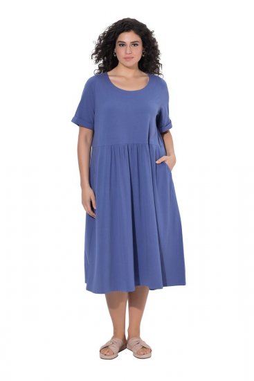Ulla Popken 827920 Kurzärmliges Jerseykleid Blau - Jerseykleider - 