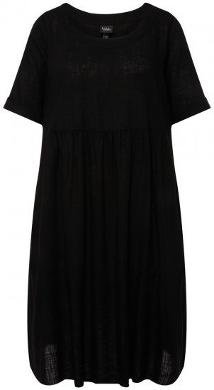 Ulla Popken 829837 Kurzärmliges Kleid aus Leinenmix Schwarz - Sommerkleider - Sommerkleider in großen Größen