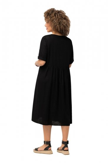 Ulla Popken 829837 Kurzärmliges Kleid aus Leinenmix Schwarz - Sommerkleider - Sommerkleider in großen Größen