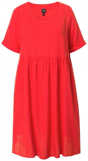 Ulla Popken 829837 Kurzärmliges Kleid aus Leinenmix Rot - Sommerkleider - Sommerkleider in großen Größen