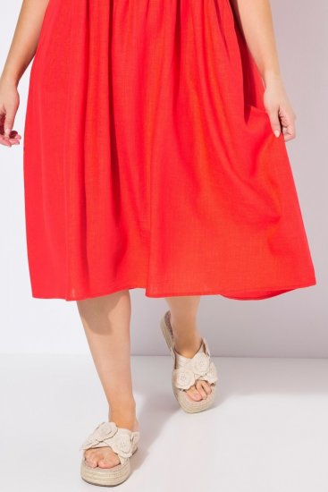 Ulla Popken 829837 Kurzärmliges Kleid aus Leinenmix Rot - Sommerkleider - Sommerkleider in großen Größen