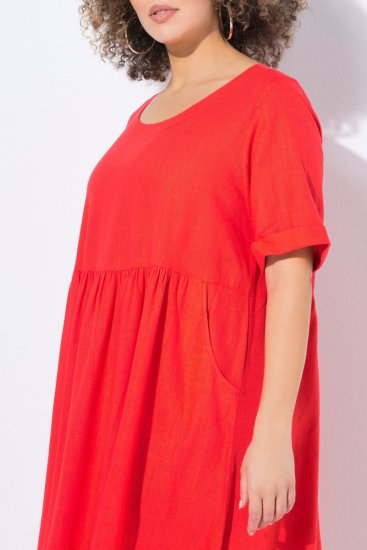 Ulla Popken 829837 Kurzärmliges Kleid aus Leinenmix Rot - Sommerkleider - Sommerkleider in großen Größen