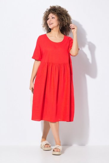 Ulla Popken 829837 Kurzärmliges Kleid aus Leinenmix Rot - Sommerkleider - Sommerkleider in großen Größen