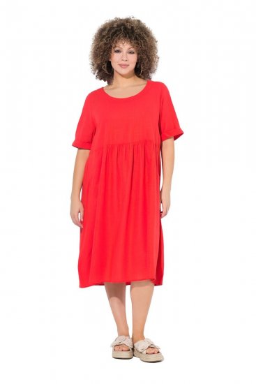 Ulla Popken 829837 Kurzärmliges Kleid aus Leinenmix Rot - Sommerkleider - Sommerkleider in großen Größen