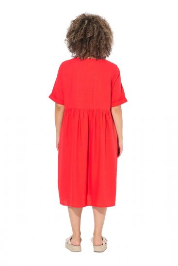 Ulla Popken 829837 Kurzärmliges Kleid aus Leinenmix Rot - Sommerkleider - Sommerkleider in großen Größen