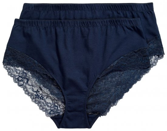 Ulla Popken 830094 Slips mit Spitze 2er-Pack Dunkelblau - Slips - 