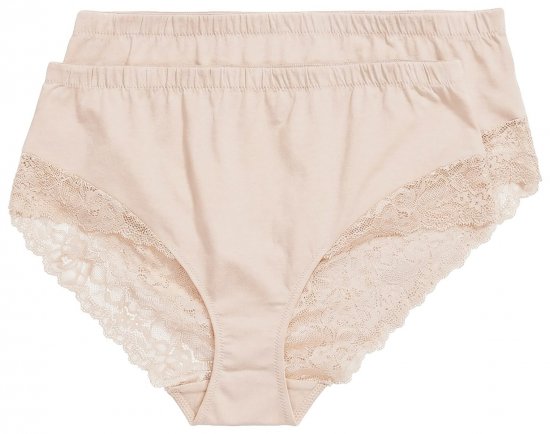 Ulla Popken 830094 Slips mit Spitze 2er-Pack Beige - Slips - 