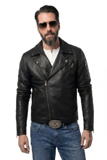 JP1880 830586 Bikerjacke aus Lammnappa Schwarz - Herren jacken - Herren Jacken in großen Größen
