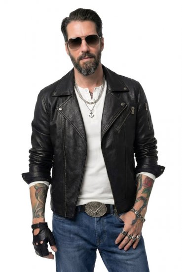 JP1880 830586 Bikerjacke aus Lammnappa Schwarz - Herren jacken - Herren Jacken in großen Größen