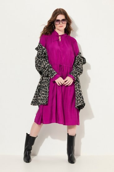 Ulla Popken 830615 Langärmliges Kleid mit Volants Flieder - Midikleider - Midikleider für Damen in großen Größen