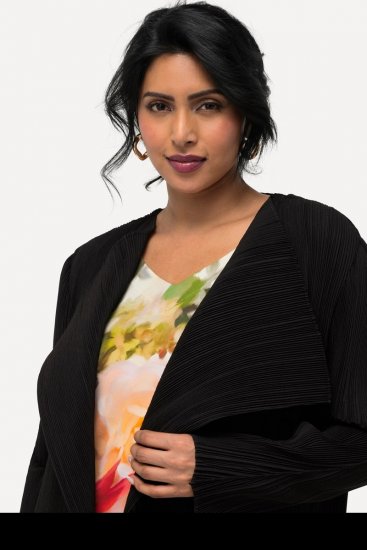 Ulla Popken 830749 Offener plissierter Blazer mit breitem Revers Schwarz - Blazer - Blazer in großen Größen für Damen
