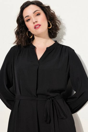 Ulla Popken 831004 Langärmliges Midikleid Schwarz - Maxikleider - Maxikleider in großen Größen