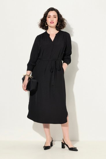 Ulla Popken 831004 Langärmliges Midikleid Schwarz - Maxikleider - Maxikleider in großen Größen