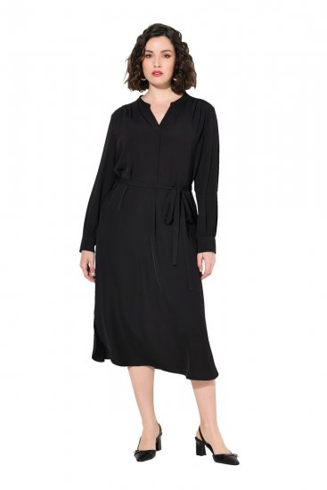 Ulla Popken 831004 Langärmliges Midikleid Schwarz - Maxikleider - Maxikleider in großen Größen