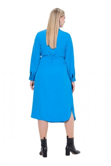 Ulla Popken 831004 Langärmliges Midikleid mit V-Ausschnitt Königsblau - Midikleider - Midikleider für Damen in großen Größen