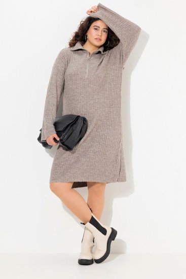 Ulla Popken 831589 Langärmliges Strickkleid mit Rollkragen Grau - Strickkleider - 