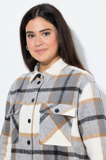 Ulla Popken 831641 Karierte Hemdjacke aus Wollmix Anthrazit - Jacken - Damenjacken in großen Größen