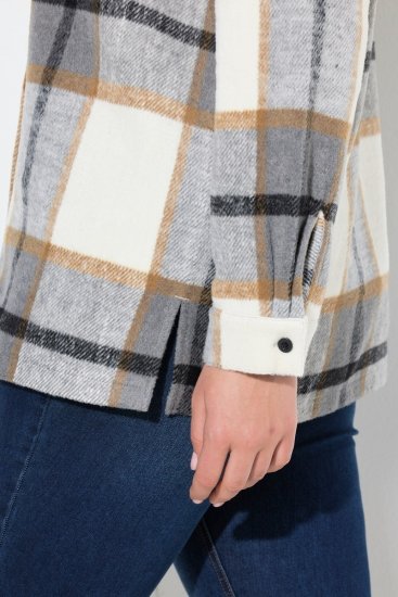 Ulla Popken 831641 Karierte Hemdjacke aus Wollmix Anthrazit - Jacken - Damenjacken in großen Größen