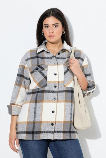 Ulla Popken 831641 Karierte Hemdjacke aus Wollmix Anthrazit - Jacken - Damenjacken in großen Größen