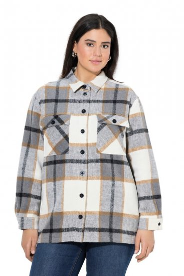 Ulla Popken 831641 Karierte Hemdjacke aus Wollmix Anthrazit - Jacken - Damenjacken in großen Größen