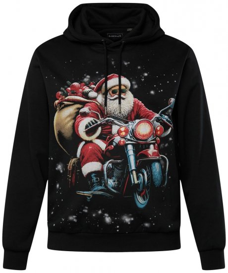 Men+ 100 Hoodie Weihnachtsmann auf Motorrad Schwarz - Herren-sweater und -hoodies - Herren-Sweater und -Hoodies in großen Größen