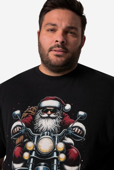 Men+ 148 T-Shirt Bauchfit Weihnachtsmann auf Motorrad Schwarz - Herren-T-shirts - Herren-T-Shirts in großen Größen