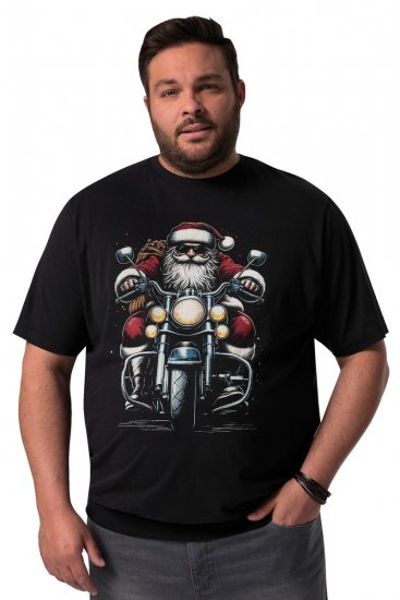 Men+ 148 T-Shirt Bauchfit Weihnachtsmann auf Motorrad Schwarz - Herren-T-shirts - Herren-T-Shirts in großen Größen