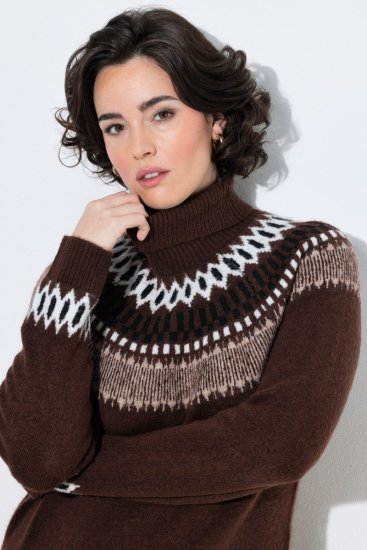 Ulla Popken 832670 Gemustertes Strickkleid mit Rollkragen Mehrfarbig - Kleider - Kleider für alle Größen