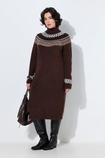 Ulla Popken 832670 Gemustertes Strickkleid mit Rollkragen Mehrfarbig - Kleider - Kleider für alle Größen