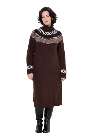 Ulla Popken 832670 Gemustertes Strickkleid mit Rollkragen Mehrfarbig - Kleider - Kleider für alle Größen
